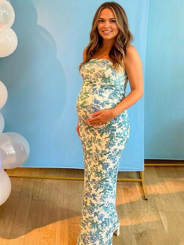 blue maternity maxi dress Print Sheer Grenadine for Baby Shower Women's Dresses Price in plp_include Designed exclusively by Club Tamanho:XS