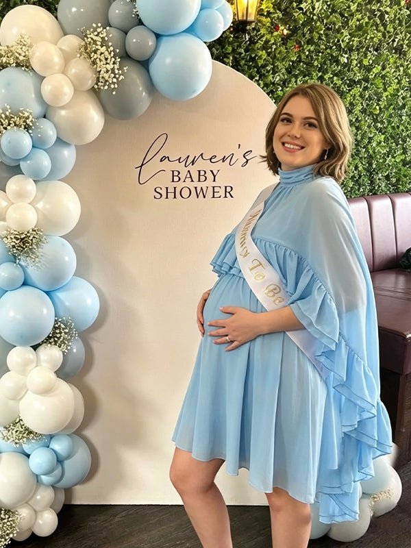 2 Piece Mesh Ruffle High Neck Cloak Suspender Skirt Back-tie Baby Shower Maternity Mini Dress for Maternity