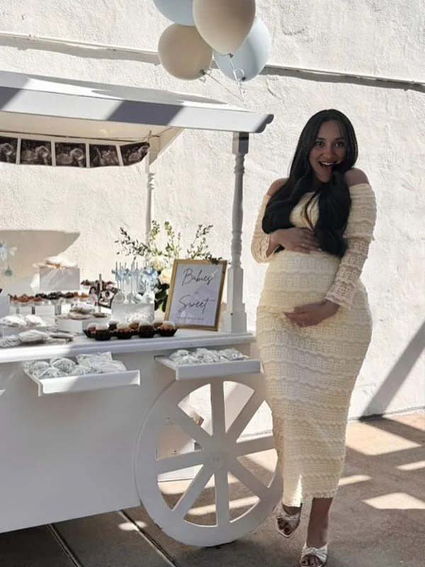 Beige Lace Off Shoulder Ruffle Falbala Bodycon Elegant Maternity Baby Shower Maxi Dress for Maternity