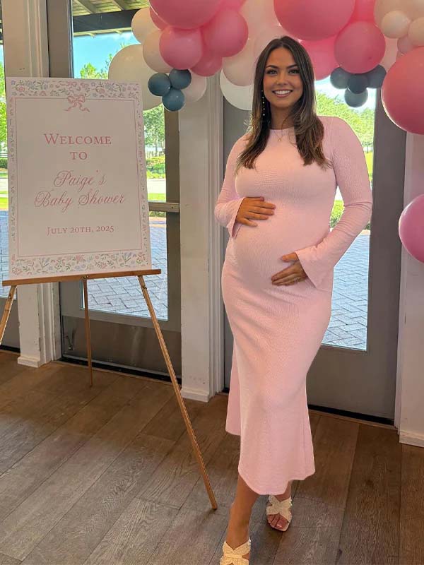 Pink Smocked Baby Shower Girl Maternity Maxi Dress for Maternity