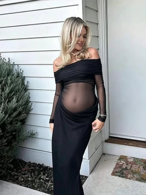 Grenadine Off Shoulder Mermaid Babyshower Midi Dress for Maternity