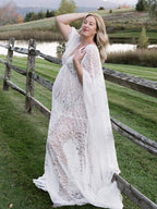 Floral Lace Backless Boho Baby Shower Flare Sleeve Pregnant Maternity Photoshoot Maxi Dress for Maternity