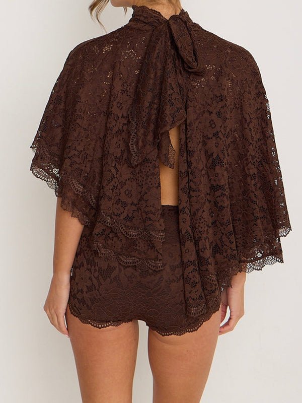 Lace Halter Neck Backless Two Piece Photoshoot Vacation Maternity Tops Shorts for Maternity