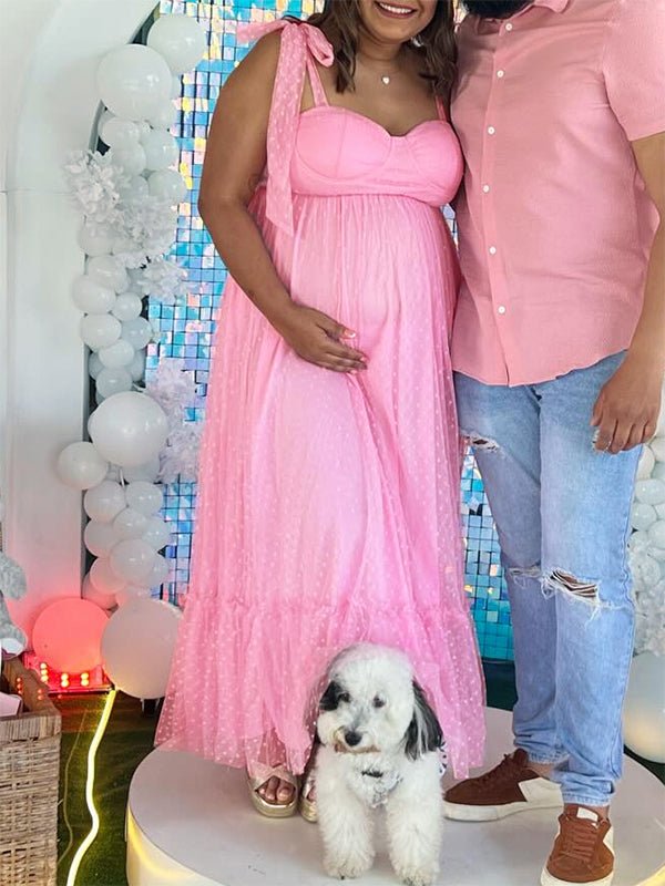 Polka Dot Ruffle Photoshoot Maternity Maxi Dress for Maternity