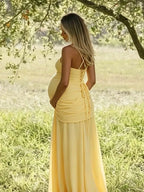 Ruched Backless Lace-up Baby Shower Maternity Maxi Dress for Maternity