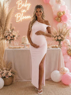 One Shoulder Ruched Side Slit Bodycon Maternity Maxi Dress for Maternity
