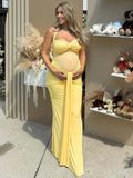 Mesh Ruched Draped Halter Neck Backless Maternity Maxi Dress for Maternity