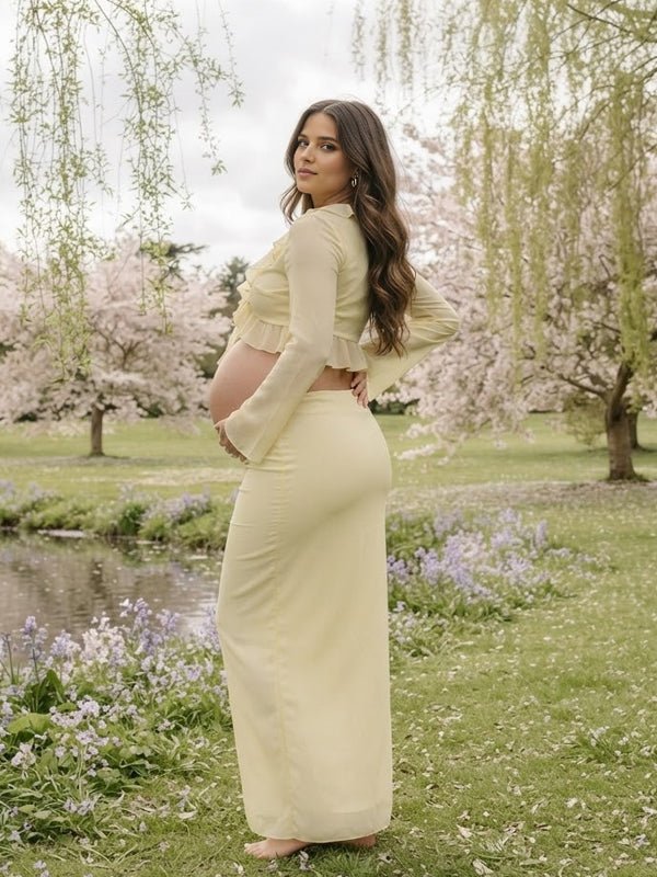 Ruffle Lace Up Two Piece Maternity Photoshoot Maxi Dress for Maternity
