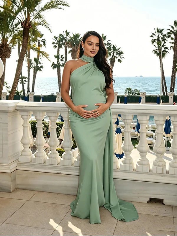 Wrap Halter Neck Backless Bodycon Elegant Maternity Photoshoot Maxi Dress for Maternity