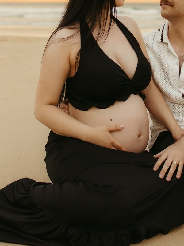 Black Halter Neck Ruched Two Piece Maternity Photoshoot Maxi Dress for Maternity