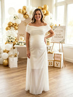 Dangling Collar Ruched Zipper Grenadine Maternity Baby Shower Maxi Dress for Maternity