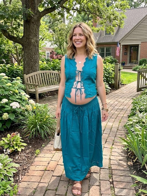 Lace Up Openwork Lace Two Piece Maternity Photoshoot Maxi Dress for Maternity