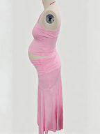 Off-shoulders Irregular Ruffle Two Piece Maternity Photoshoot Maxi Dress for Maternity