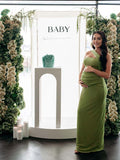 Wrap Draped Ruched Baby Shower Maternity Maxi Dress for Maternity