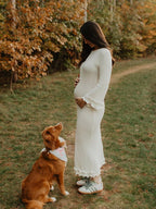 White Knit Pleated Tie Back Ruffle Falbala Frill Hem Backless Big Swing Elegant Cocktail Party Gown Maternity Photoshoot Baby Shower Maxi Dress for Maternity