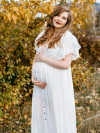 White Deep V Neck Button Down Boho Beach Bikini Cover Up Dress Party Photoshoot Maternity Dress for Maternity
