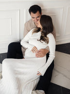 Solid Color Sashes Knit Lace-up High Waist Going Out Photoshoot Maternity Sweater Maxi Dress for Maternity