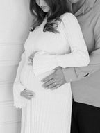 Solid Color Sashes Knit Lace-up High Waist Going Out Photoshoot Maternity Sweater Maxi Dress for Maternity