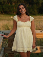 Chic Yellow Eyelet Embroidery Falbala A-line Photoshoot Maternity Mini Dress for Maternity