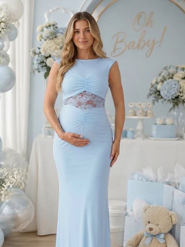 Lace Ruched Splicing Lace Up Maternity Baby Shower Maxi Dress for Maternity