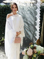White Lace Ruffle One Shoulder Cape Two Piece Set Maternity Maxi Dress for Maternity