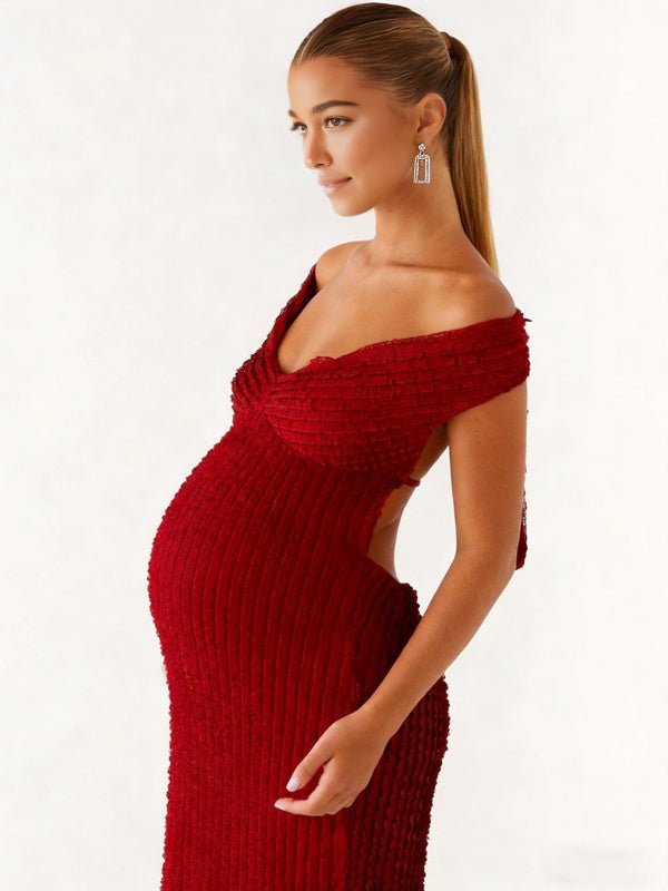 Off Shoulder Deep V Backless Lace Up Maternity Baby Shower Maxi Dress for Maternity