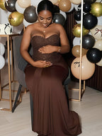 Sequin Bandeau Ruched Knot Draped Bodycon Maternity Maxi Dress for Maternity