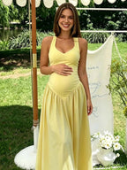 Halter Neck Backless Lace Up Ruffle Baby Shower Maternity Maxi Dress for Maternity