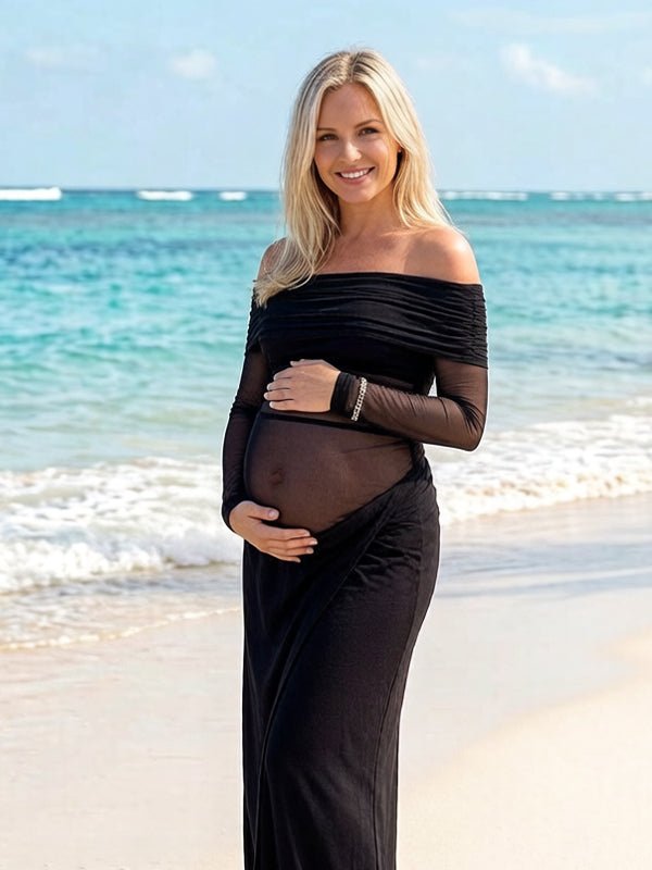 Grenadine Off Shoulder Mermaid Babyshower Midi Dress for Maternity