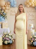 Chic Off Shoulder Side Draped Ribbons Mesh Bodycon Baby Shower Maternity Maxi Dress for Maternity