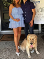 Chic Blue Cascading Ruffle Bandeau Tulle Tutu Baby Shower Maternity Mini Dress for Maternity
