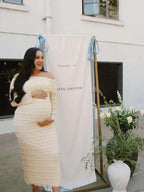 Beige Lace Off Shoulder Ruffle Falbala Bodycon Elegant Maternity Baby Shower Maxi Dress for Maternity