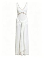 White Lace Ruched Draped Big Swing Baby Shower Maternity Maxi Dress for Maternity