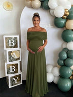 Chic Mesh Off Shoulder Draped Cocktail Maternity Maxi Dress for Maternity
