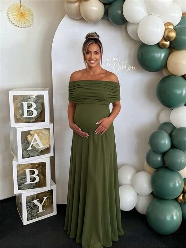 Chic Mesh Off Shoulder Draped Cocktail Maternity Maxi Dress for Maternity