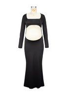Black Cut Out Mermaid Crop Long Sleeve Backless Bodycon Cocktail Club Party Photoshoot Maternity Maxi Dress for Maternity