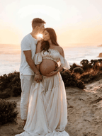 Solid Color Bohemian Off Shoulder Backless Ruffle 2 Piece Set Photoshoot Maternity Maxi Dress for Maternity