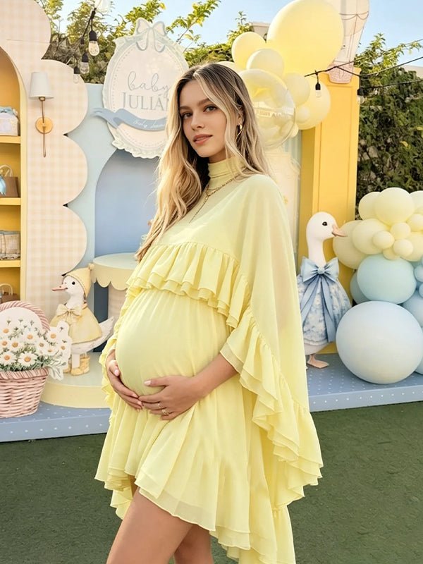2 Piece Mesh Ruffle High Neck Cloak Suspender Skirt Back-tie Baby Shower Maternity Mini Dress for Maternity