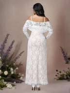 2-Piece Floral Lace Maternity Dress Set – Long Sleeve Pregnancy Gown - Momymoments
