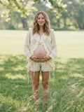 Ruffle Lace Up Flare Sleeve Two Piece Maternity Photoshoo Suit for Maternity