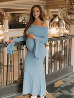 Off Shoulder Flutter Sleeve Maternity Baby Shower Maxi Dress for Maternity