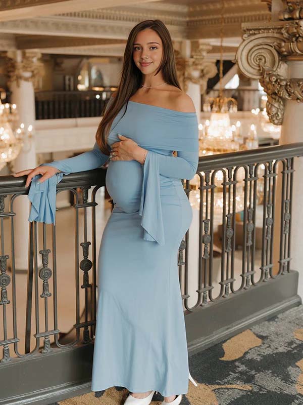 Off Shoulder Flutter Sleeve Maternity Baby Shower Maxi Dress for Maternity
