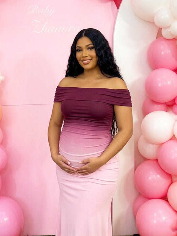 Ombre Off Shoulder Bodycon Baby Shower Maternity Maxi Dress for Maternity