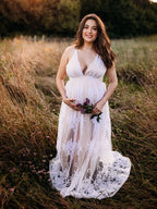 White Lace Boho Maxi Maternity Photoshoot Dress Outdoor And Beach Maternity Photography Gowns for Maternity