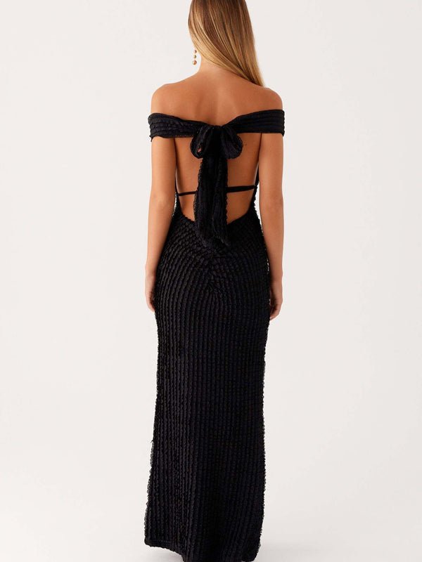 Off Shoulder Deep V Backless Lace Up Maternity Baby Shower Maxi Dress for Maternity