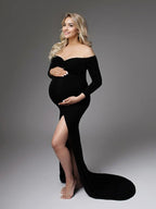 Side Split Mermaid Off Shoulder Bodycon Photoshoot Maternity Maxi Dress for Maternity