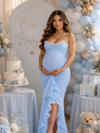 Spaghetti Strap Ruffle Ruched Grenadine Maternity Baby Shower Maxi Dress for Maternity