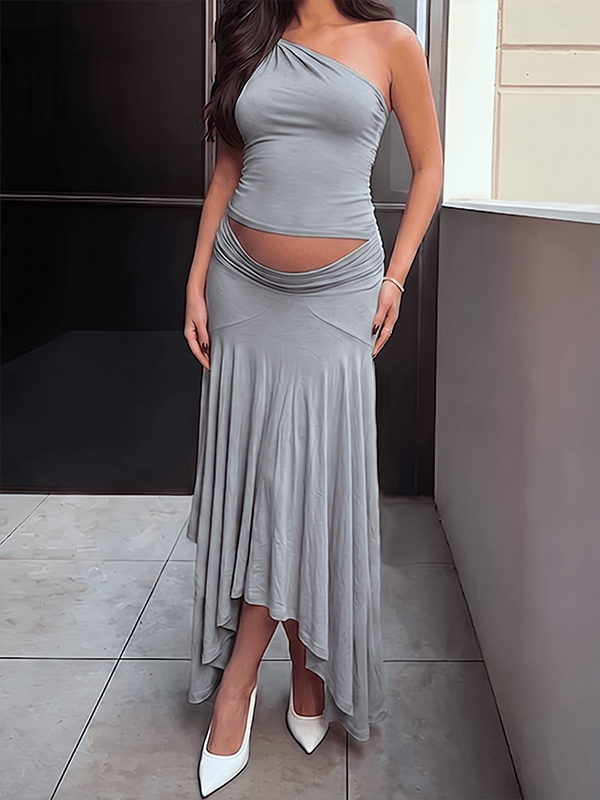 Off-shoulders Irregular Ruffle Two Piece Maternity Photoshoot Maxi Dress for Maternity