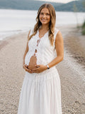 White Lace Up Openwork Lace Two Piece Maternity Photoshoot Maxi Dress for Maternity