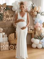 White Lace Ruched Draped Big Swing Baby Shower Maternity Maxi Dress for Maternity
